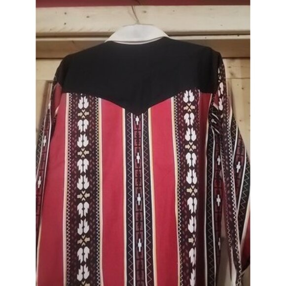 VTG Steer West Western Pearl Snap Down Long Sleeve Shirt Size L Red Black Navajo - Picture 14 of 15